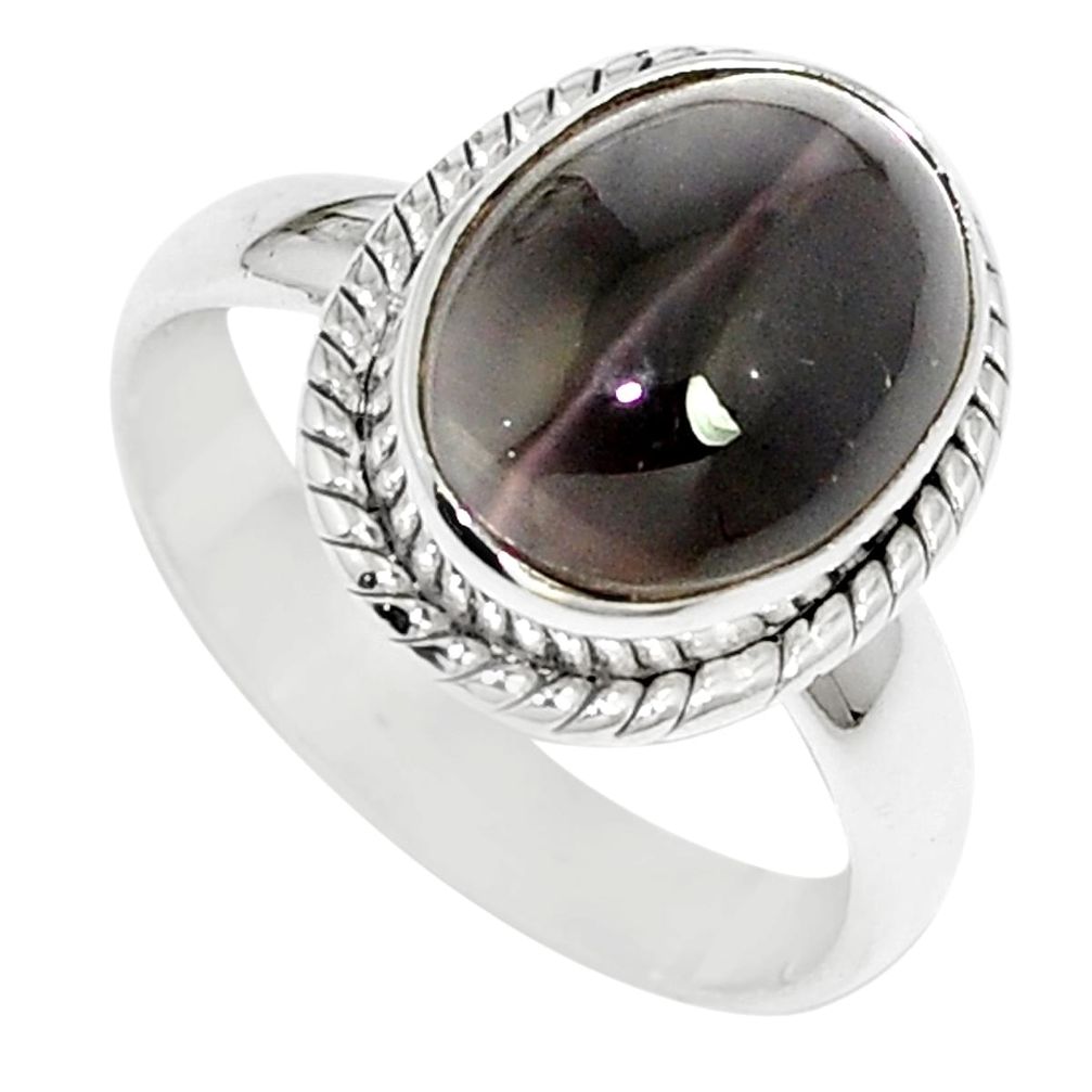 5.56cts natural cat's eye sillimanite 925 silver solitaire ring size 7 m88113