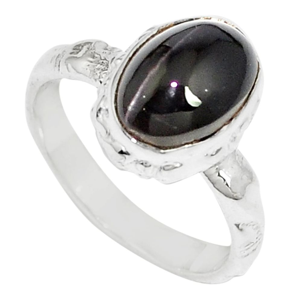 925 silver 3.61cts natural cat's eye sillimanite solitaire ring size 5.5 m88116