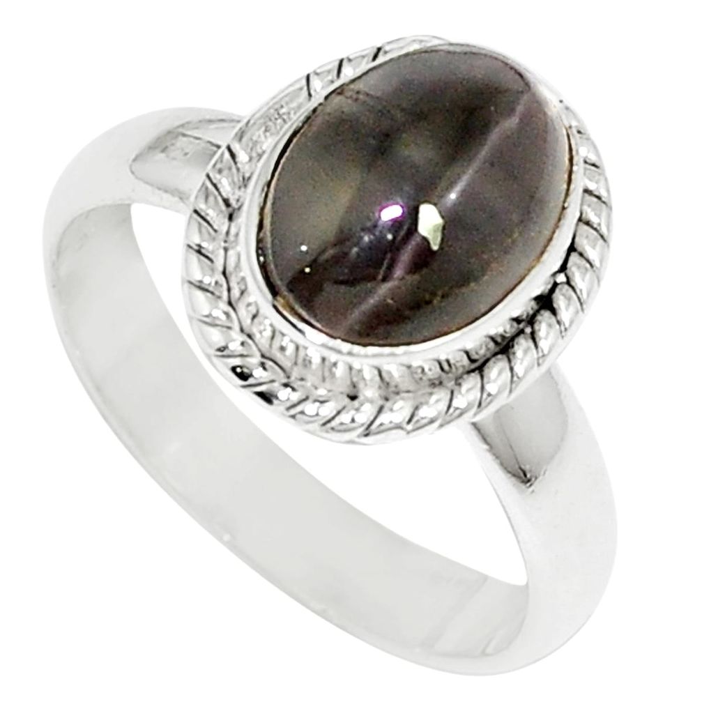 3.62cts natural cat's eye sillimanite 925 silver solitaire ring size 6.5 m88118