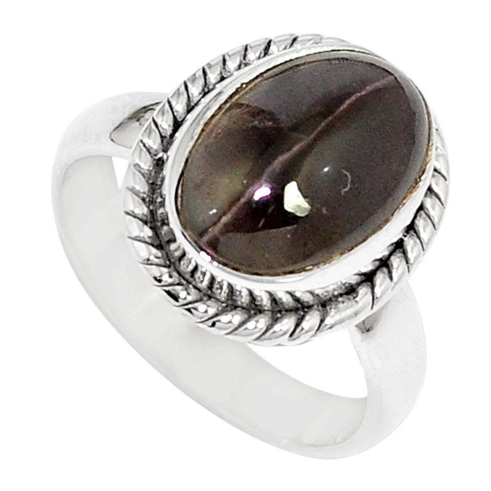 4.43cts natural cat's eye sillimanite 925 silver solitaire ring size 5.5 m88119