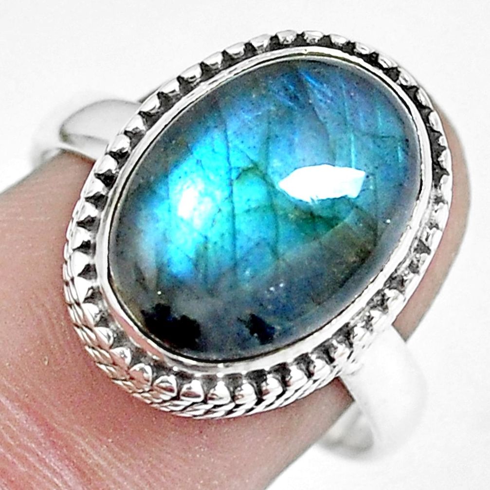 925 silver 6.86cts natural blue labradorite solitaire ring size 8.5 m88124