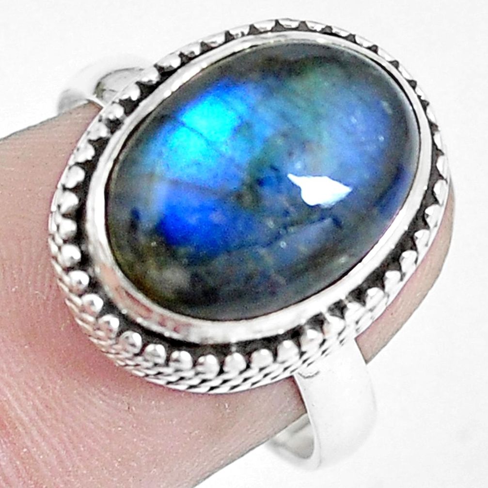 6.89cts natural blue labradorite 925 silver solitaire ring size 7.5 m88131