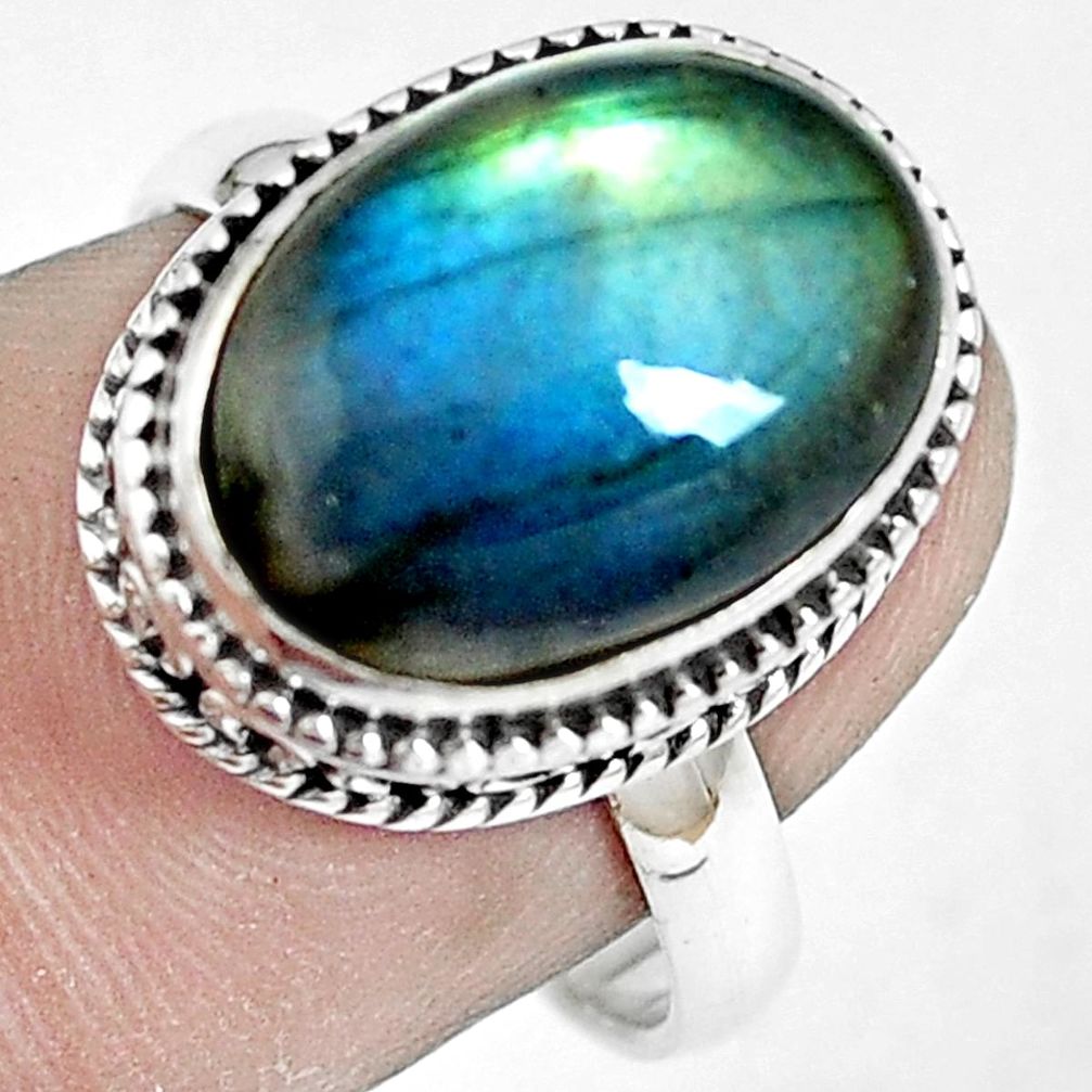 6.36cts natural blue labradorite 925 silver solitaire ring size 7.5 m88135
