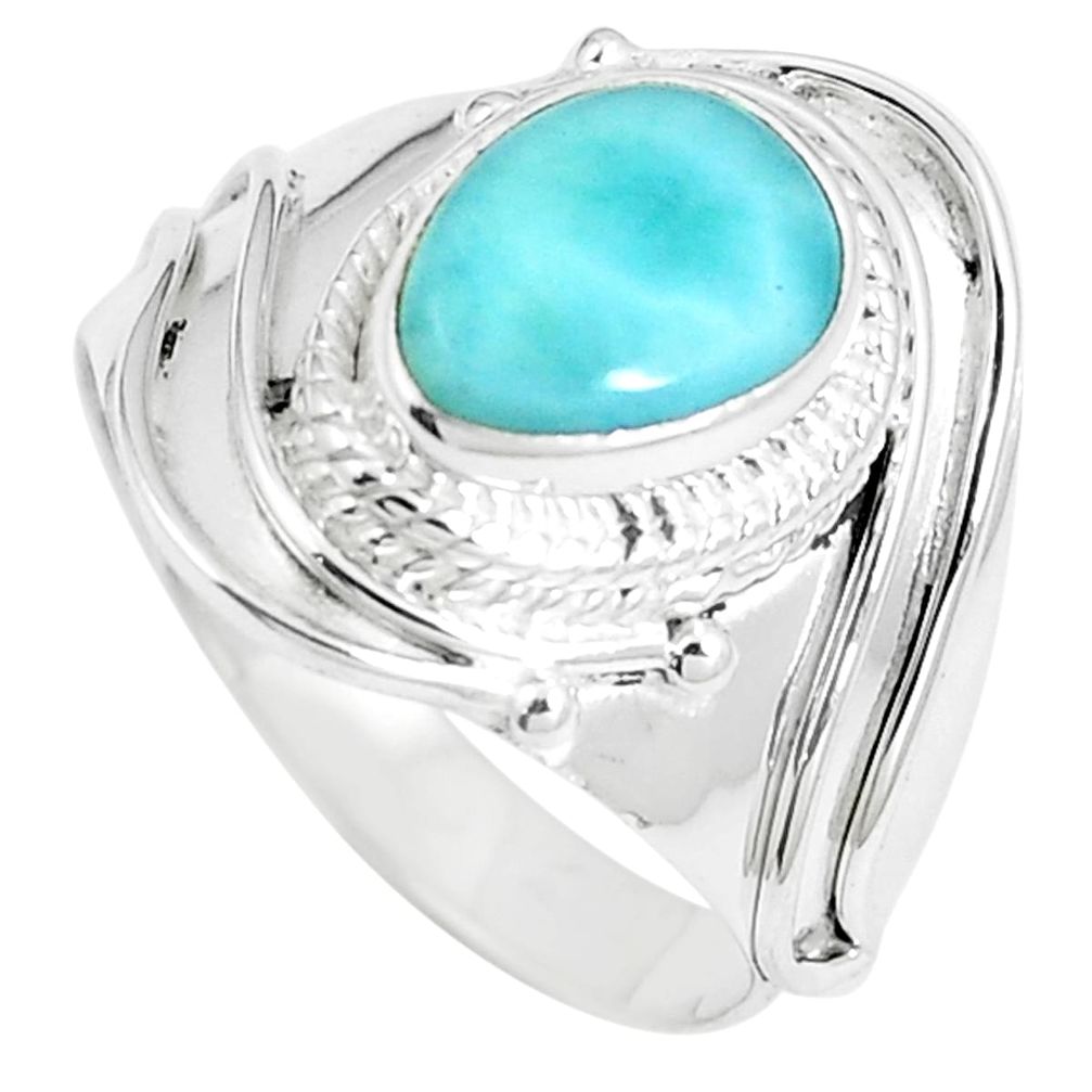 2.83cts natural blue larimar 925 silver solitaire ring jewelry size 8.5 m88149