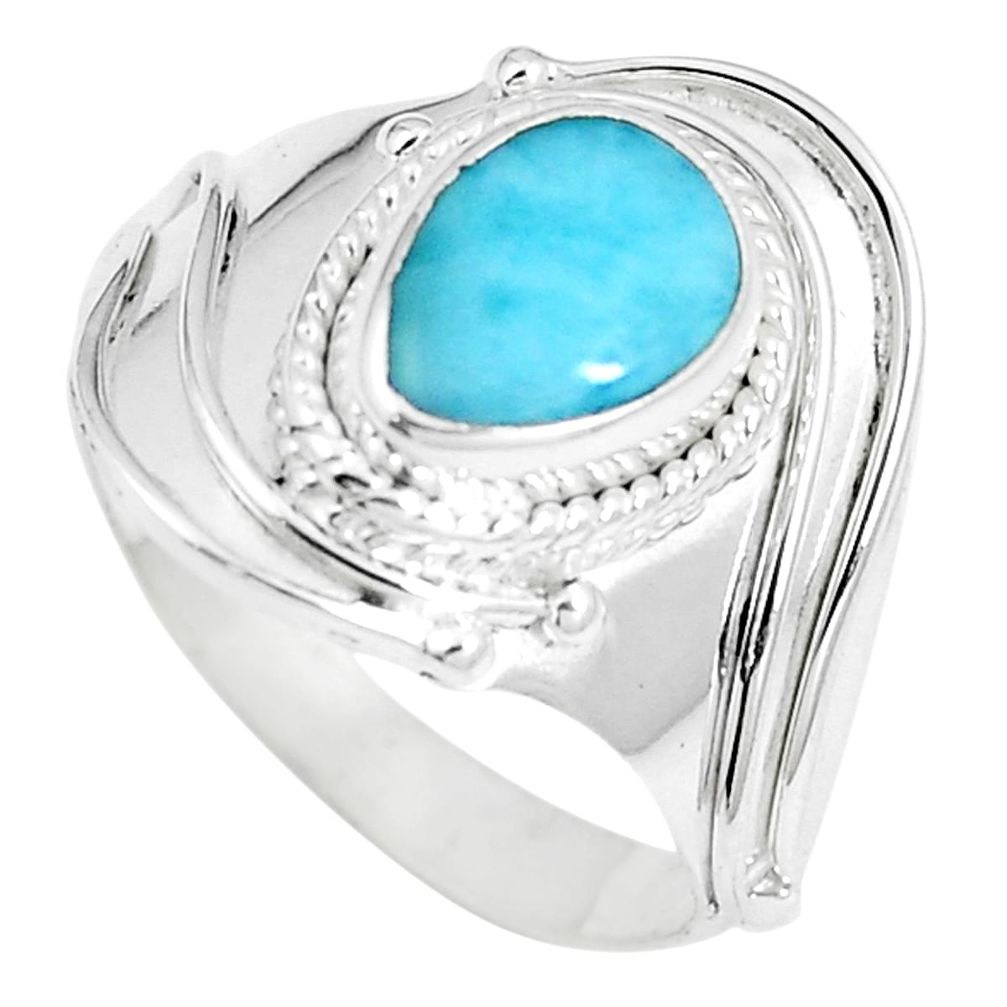 2.74cts natural blue larimar 925 sterling silver solitaire ring size 9 m88150