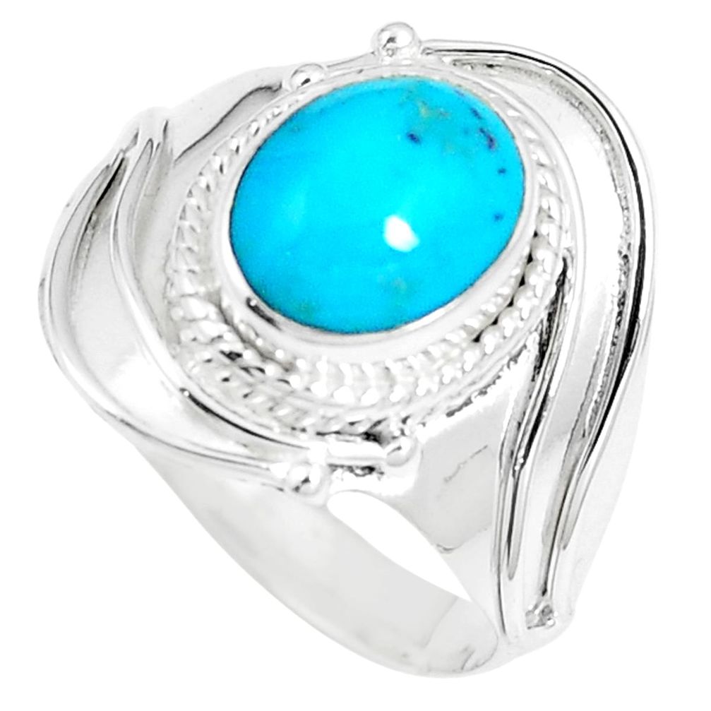 4.71cts natural blue kingman turquoise 925 silver solitaire ring size 9 m88151