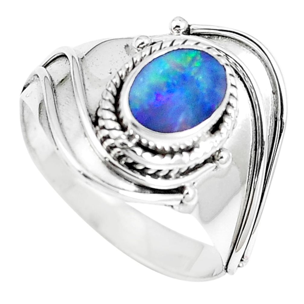 1.92cts natural doublet opal australian 925 silver solitaire ring size 10 m88159