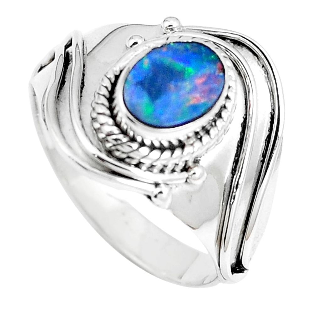 925 silver 1.84cts blue doublet opal australian solitaire ring size 9.5 m88160