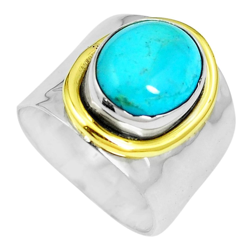 4.91cts arizona mohave turquoise silver two tone solitaire ring size 8 m88162