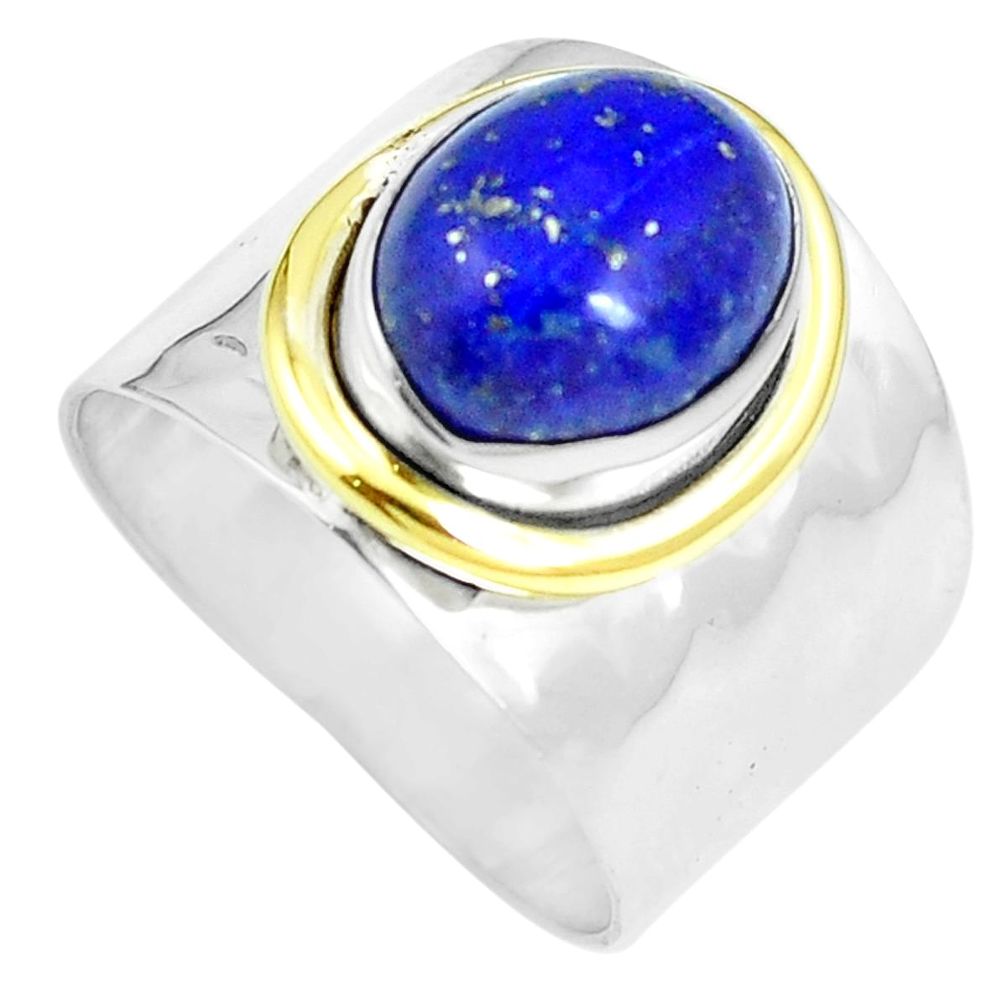 4.91cts victorian lapis lazuli silver two tone solitaire ring size 7.5 m88167