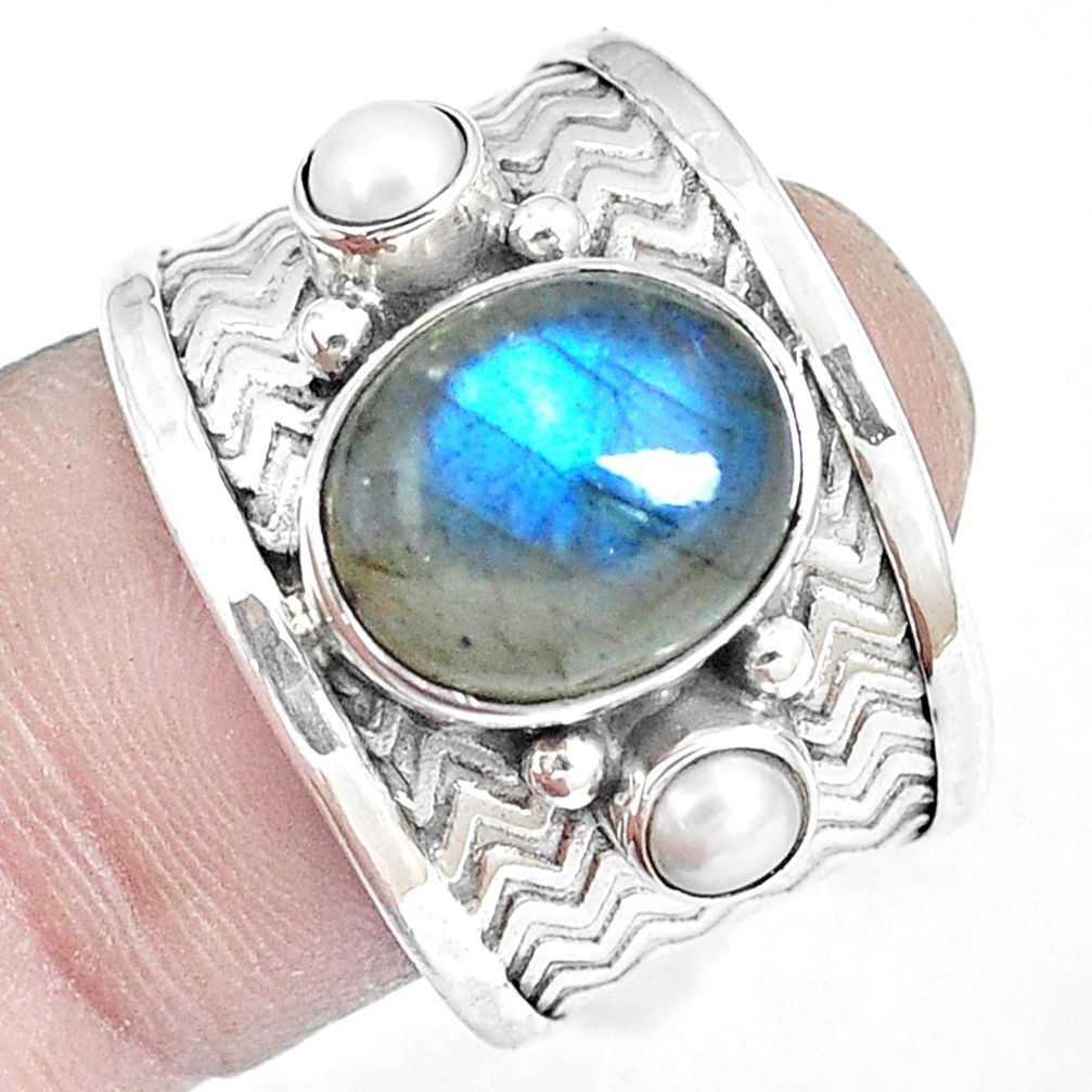 5.51cts victorian labradorite 925 silver two tone solitaire ring size 8 m88175