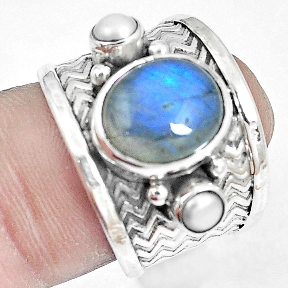 6.02cts victorian labradorite 925 silver two tone solitaire ring size 7 m88177