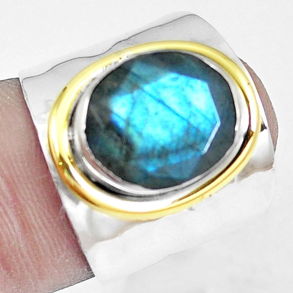 5.32cts victorian labradorite 925 silver two tone solitaire ring size 6 m88179