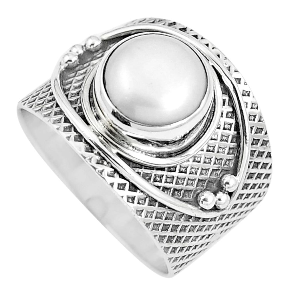 4.82cts natural white pearl 925 sterling silver solitaire ring size 7.5 m88181