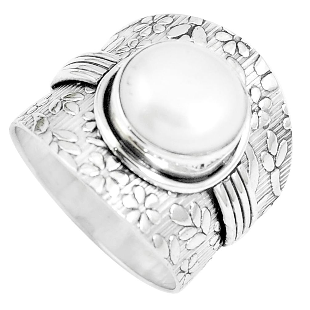 5.96cts natural white pearl 925 sterling silver solitaire ring size 7.5 m88182