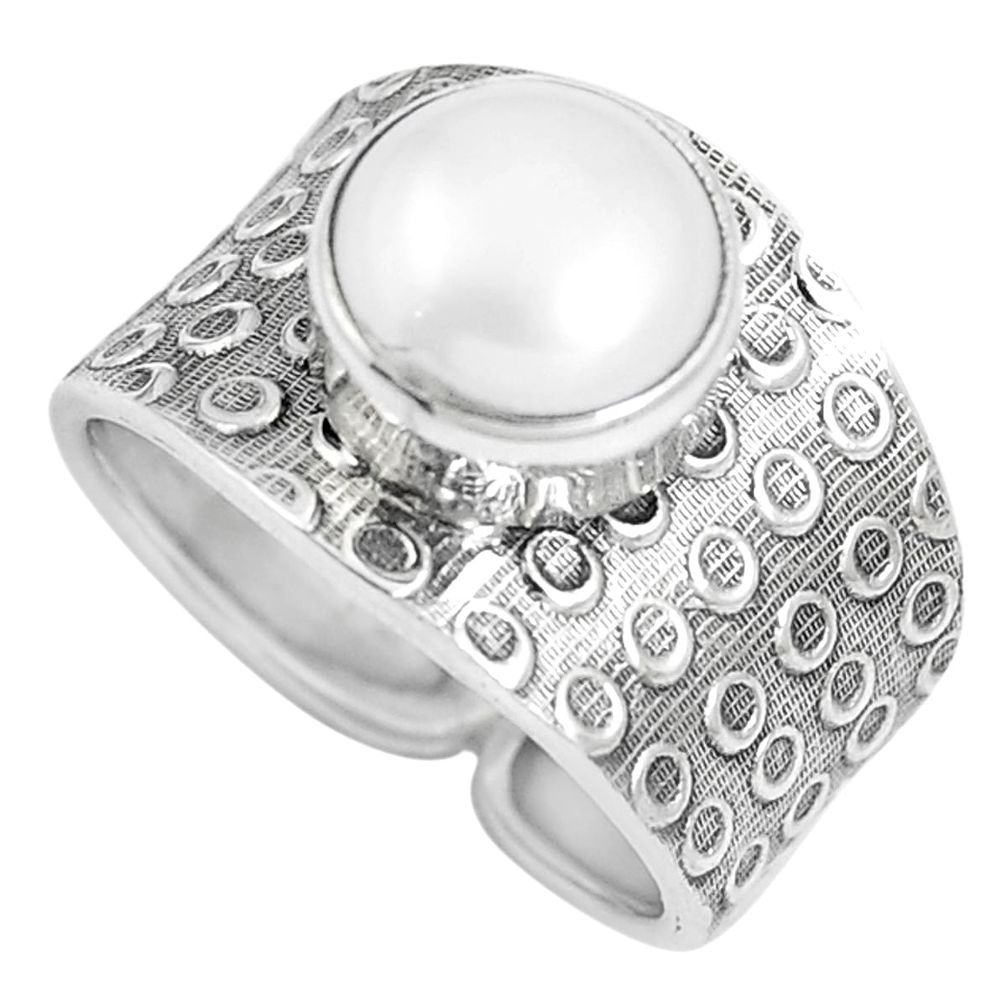 5.53cts natural white pearl 925 sterling silver solitaire ring size 7.5 m88183