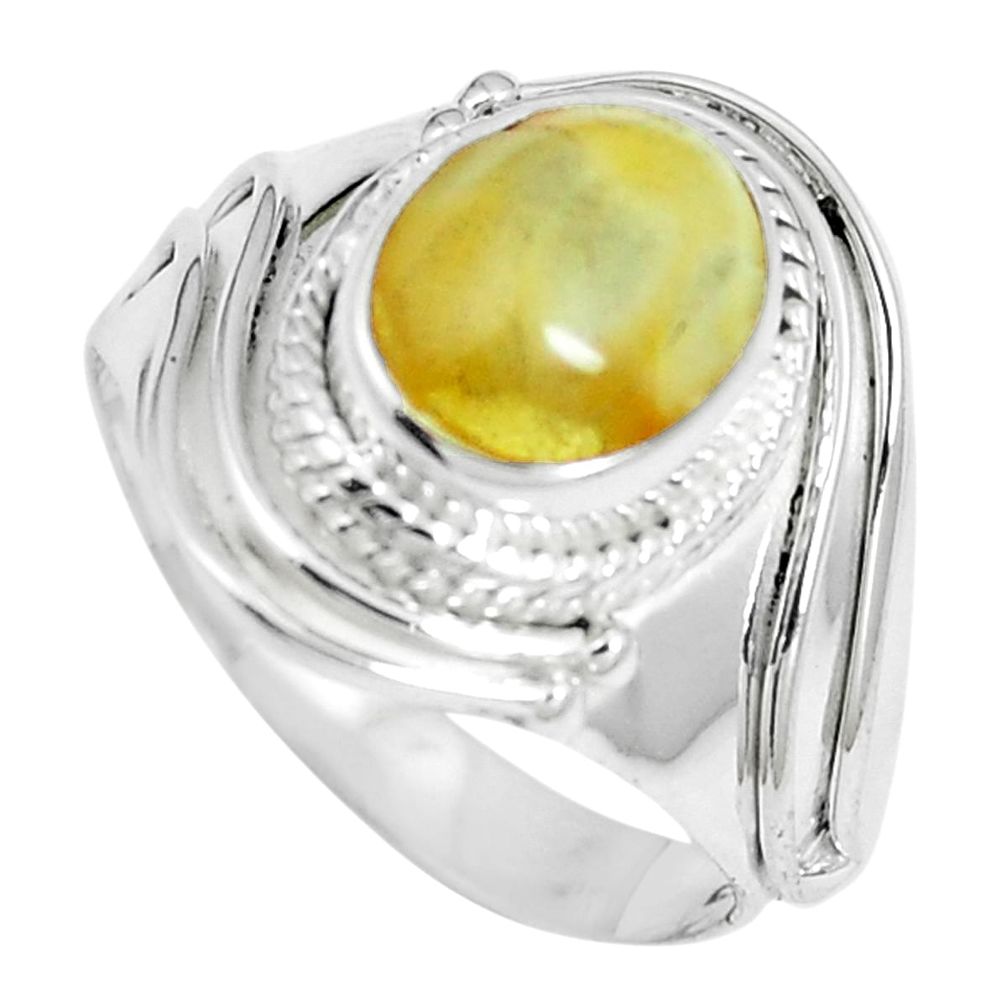 4.38cts natural yellow amber bone 925 silver solitaire ring size 8.5 m88189