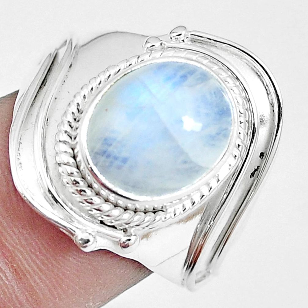 4.82cts natural rainbow moonstone 925 silver solitaire ring size 8 m88193