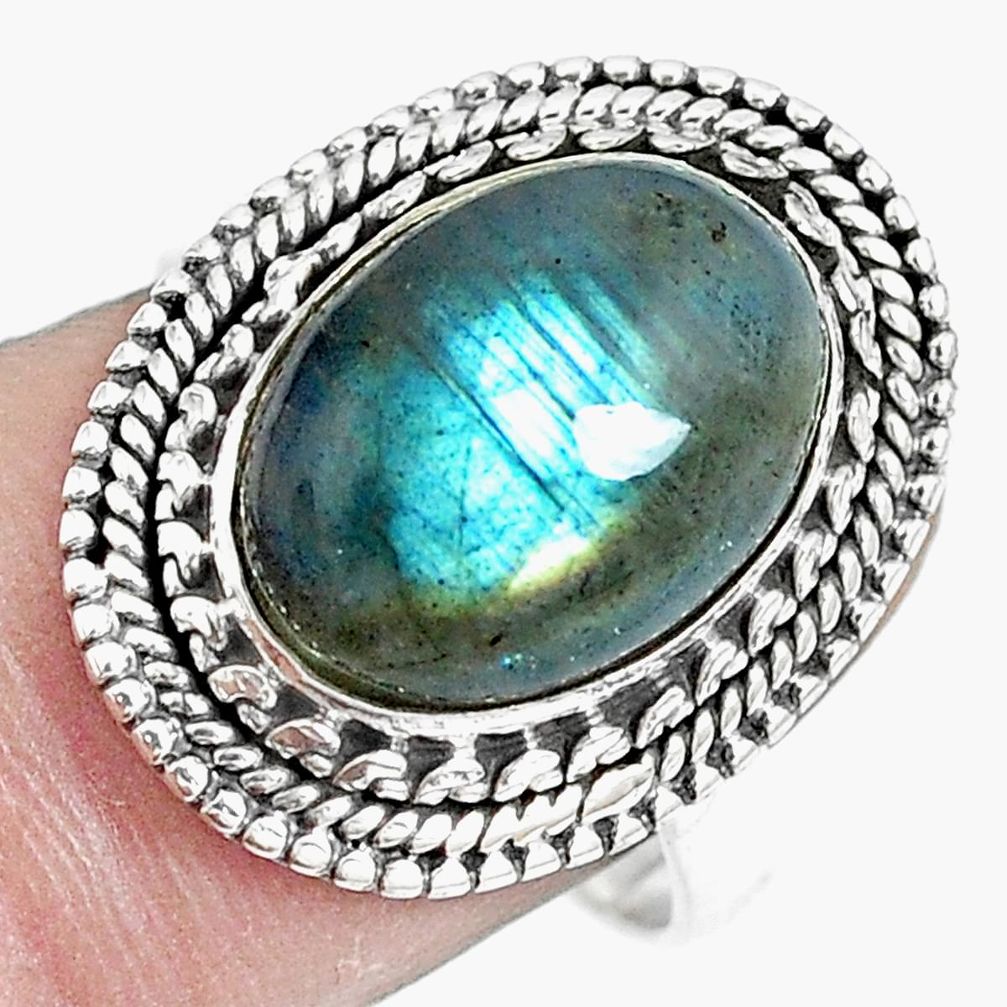 6.83cts natural blue labradorite 925 silver solitaire ring jewelry size 8 m88194