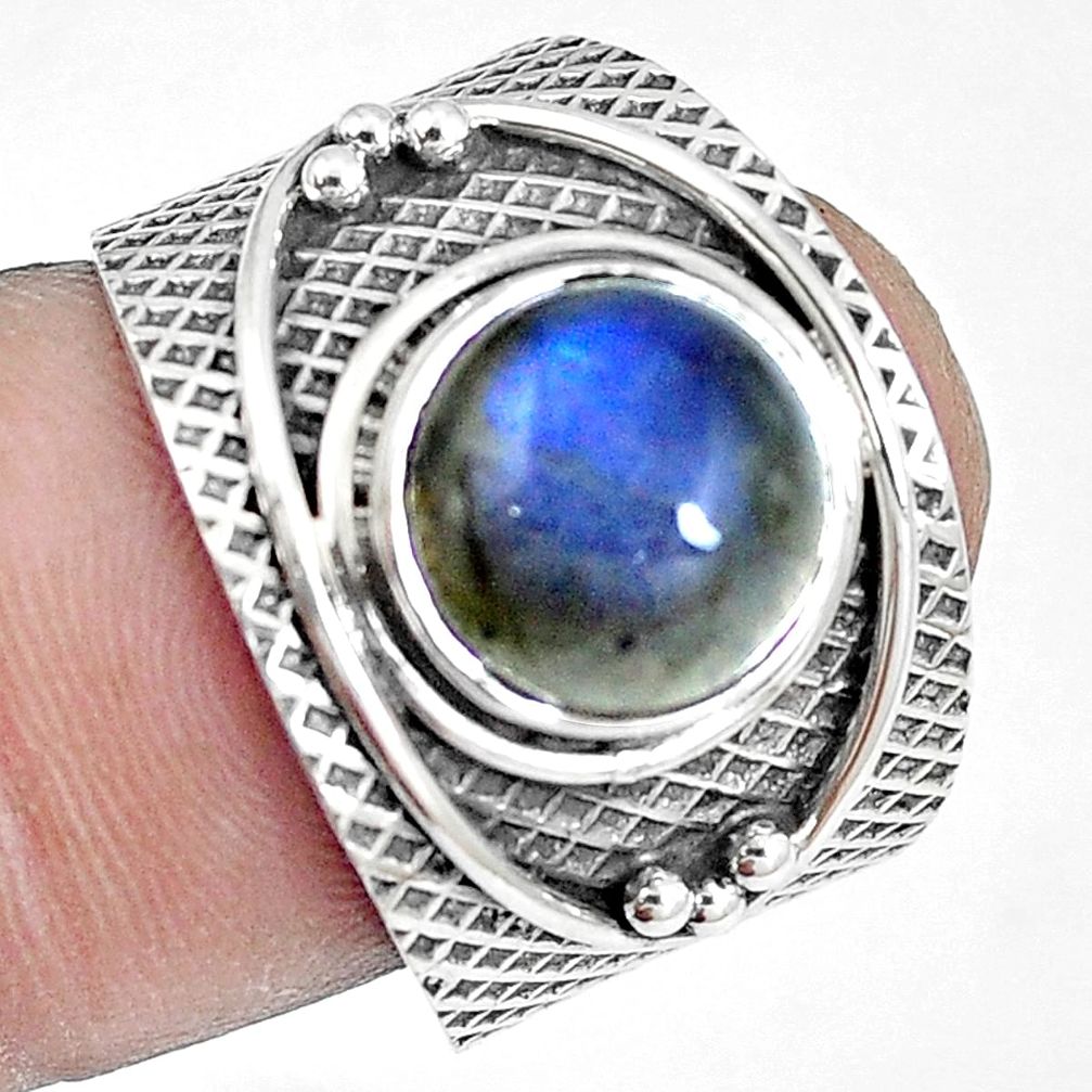 925 silver 5.30cts natural blue labradorite solitaire ring size 7.5 m88196