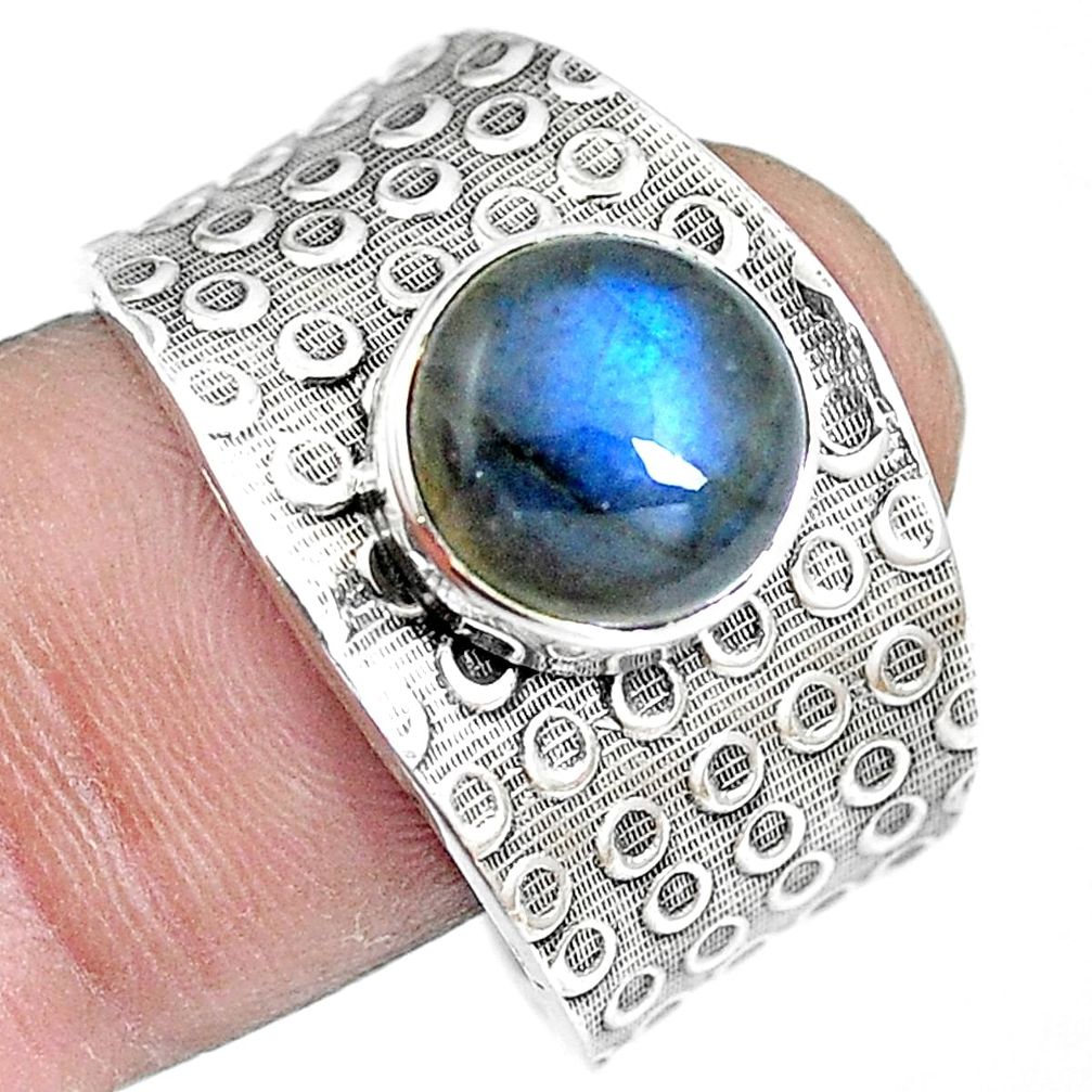 4.82cts natural blue labradorite 925 silver solitaire ring size 10 m88198