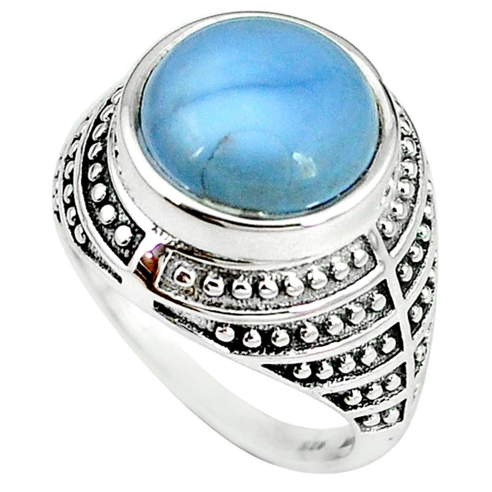 Natural blue owyhee opal 925 sterling silver solitaire ring size 7.5 m8842