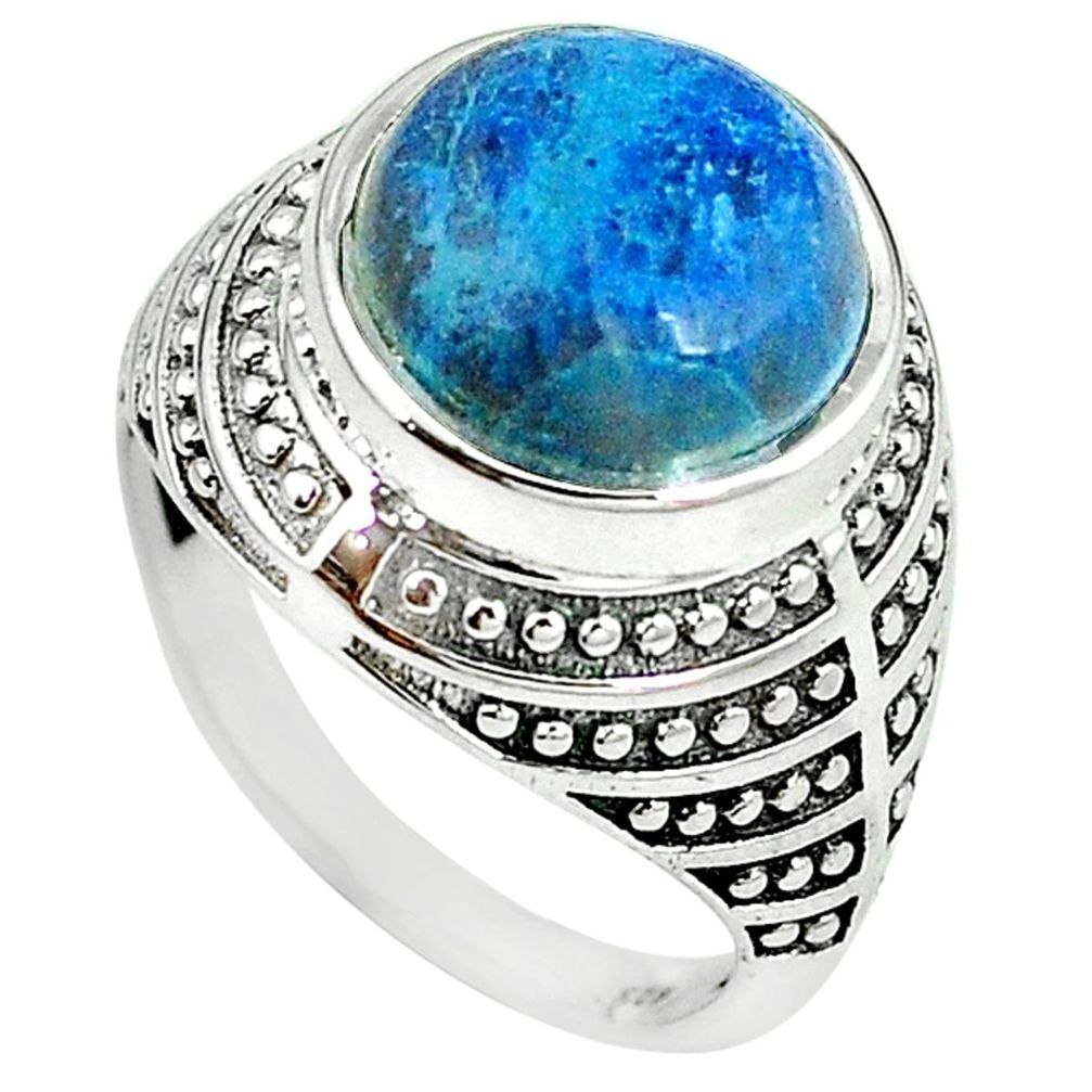 Natural blue shattuckite 925 sterling silver solitaire ring size 8.5 m8857