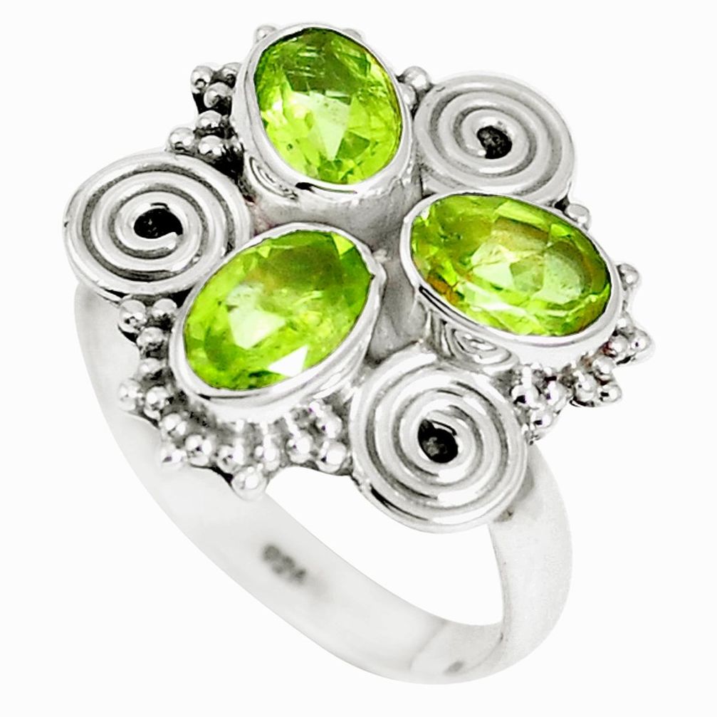 4.68cts natural green peridot 925 sterling silver ring jewelry size 7.5 m88811