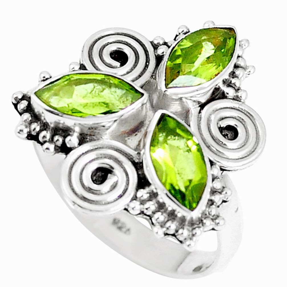925 sterling silver 3.98cts natural green peridot marquise ring size 7 m88812