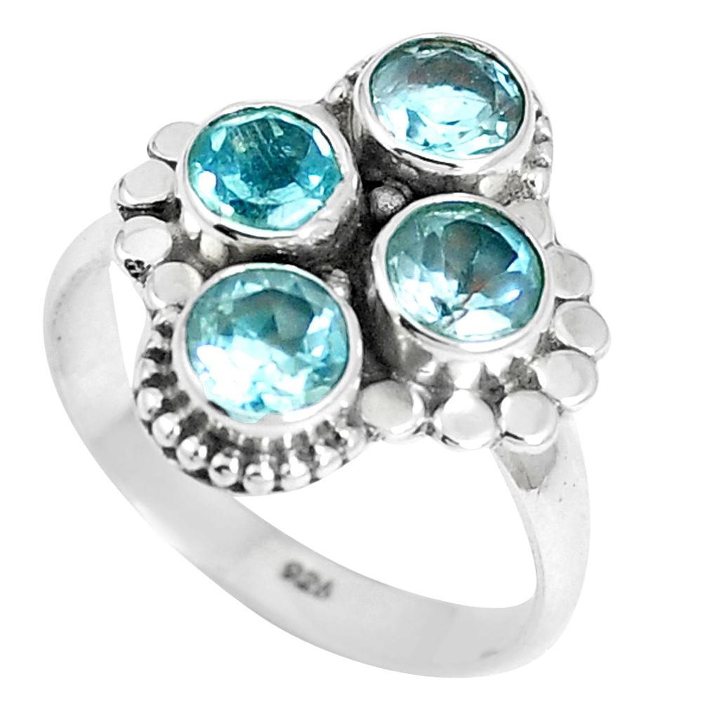 925 silver 3.62cts natural blue topaz round ring jewelry size 7.5 m88826