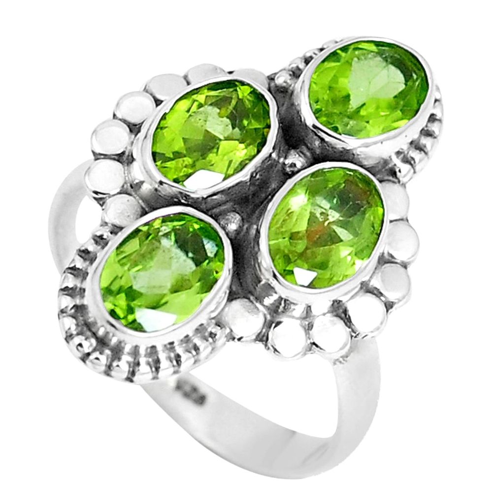 925 sterling silver 6.70cts natural green peridot oval ring size 6.5 m88831