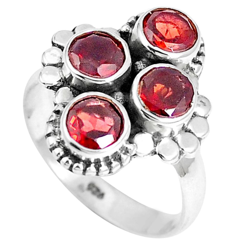 925 sterling silver 3.62cts natural red garnet round ring size 6.5 m88834