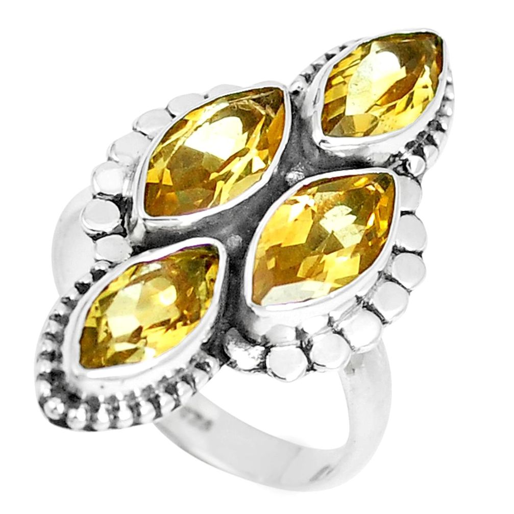 925 sterling silver 10.02cts natural yellow citrine marquise ring size 7 m88836