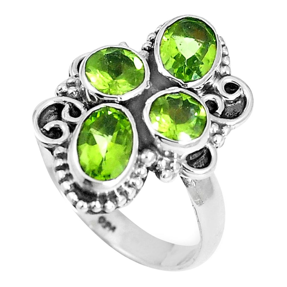 4.69cts natural green peridot 925 sterling silver ring jewelry size 7 m88843