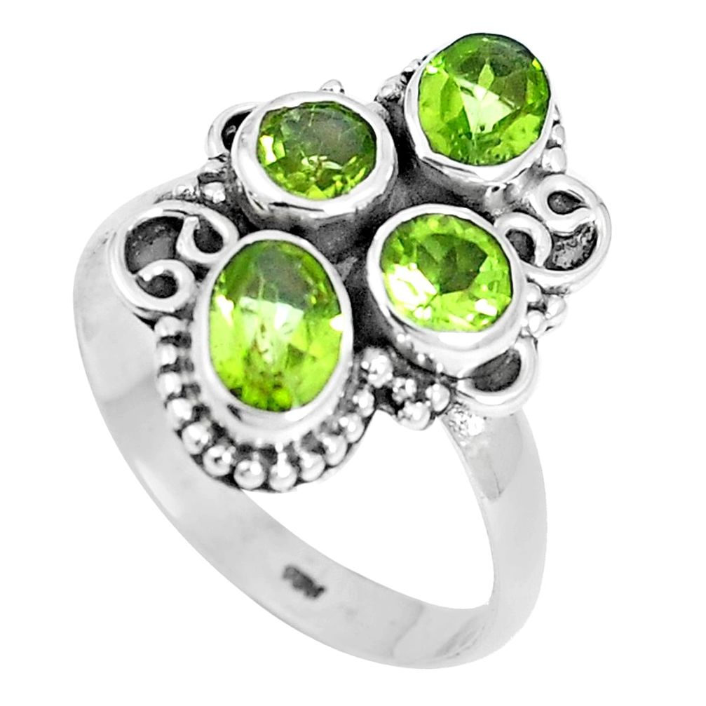 4.92cts natural green peridot 925 sterling silver ring jewelry size 8.5 m88845