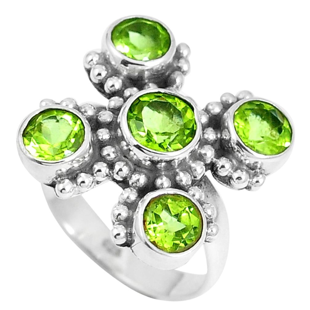 5.74cts natural green peridot 925 sterling silver ring jewelry size 6.5 m88862