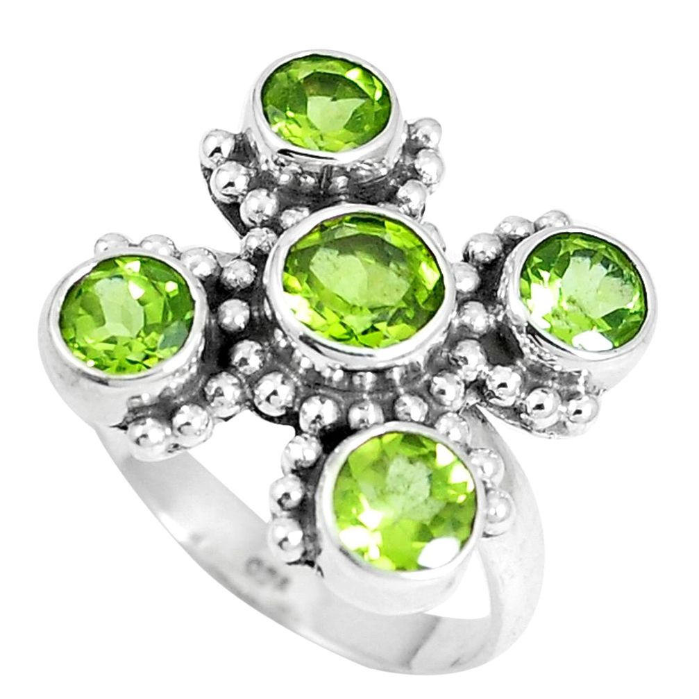 925 sterling silver 5.78cts natural green peridot round ring size 7.5 m88864