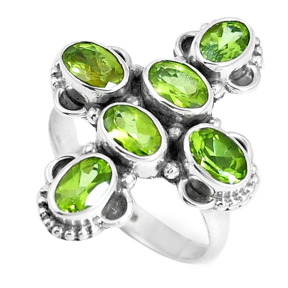 6.02cts natural green peridot 925 sterling silver ring jewelry size 7.5 m88865