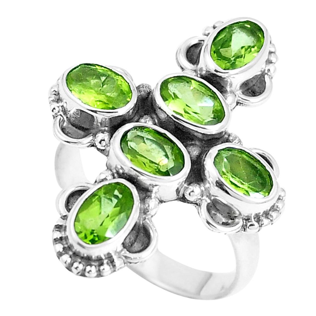 925 sterling silver 6.02cts natural green peridot oval ring size 7.5 m88867