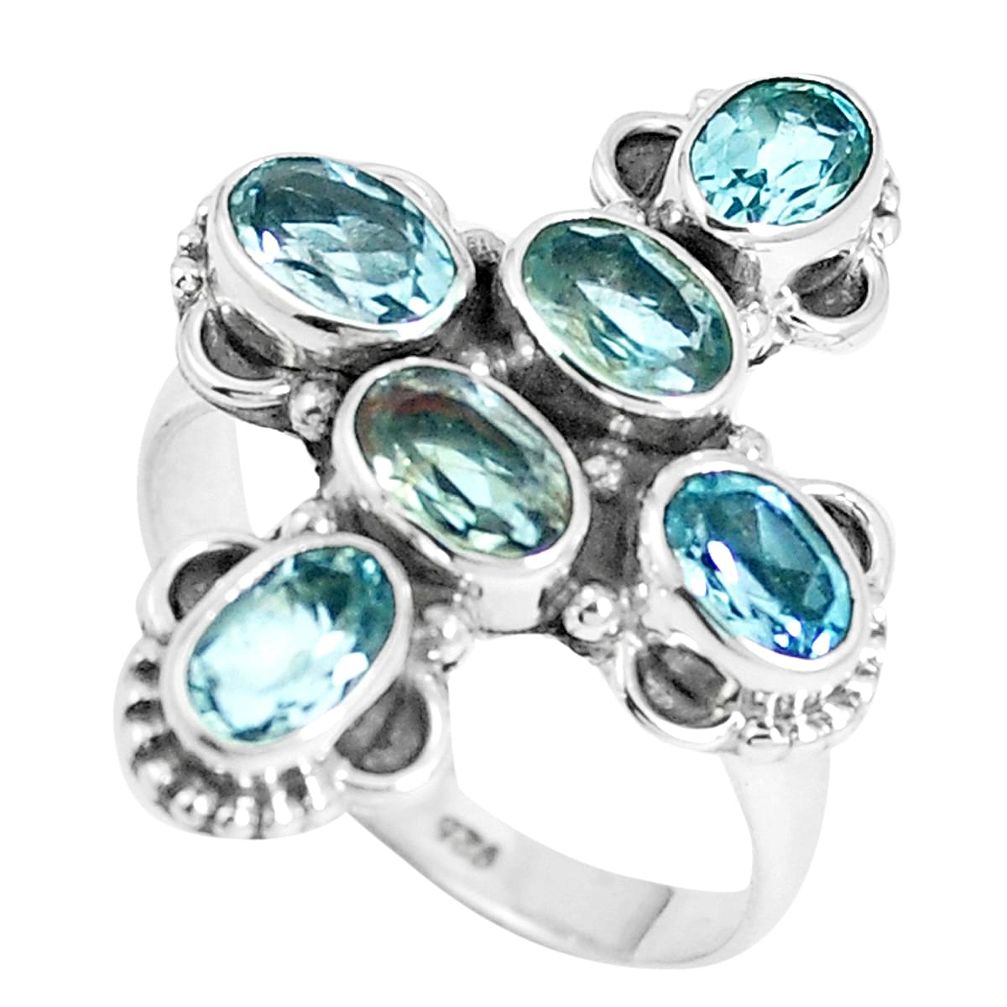 6.04cts natural blue topaz 925 sterling silver ring jewelry size 8.5 m88874