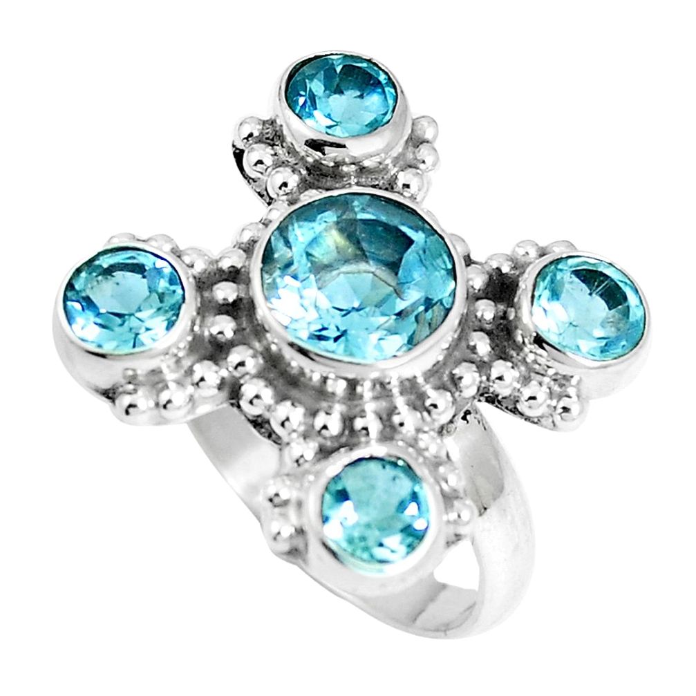 6.33cts natural blue topaz 925 sterling silver ring jewelry size 7.5 m88877