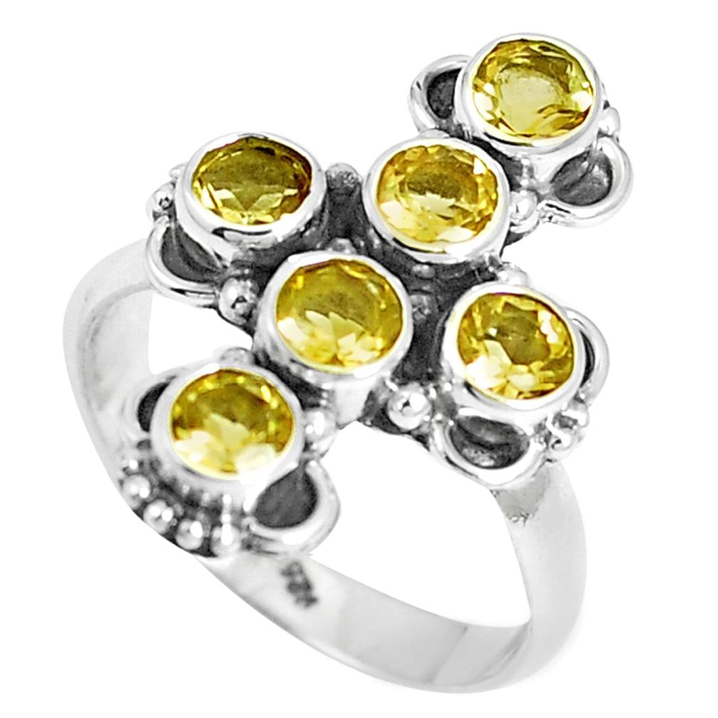 3.62cts natural yellow citrine round 925 sterling silver ring size 7 m88890