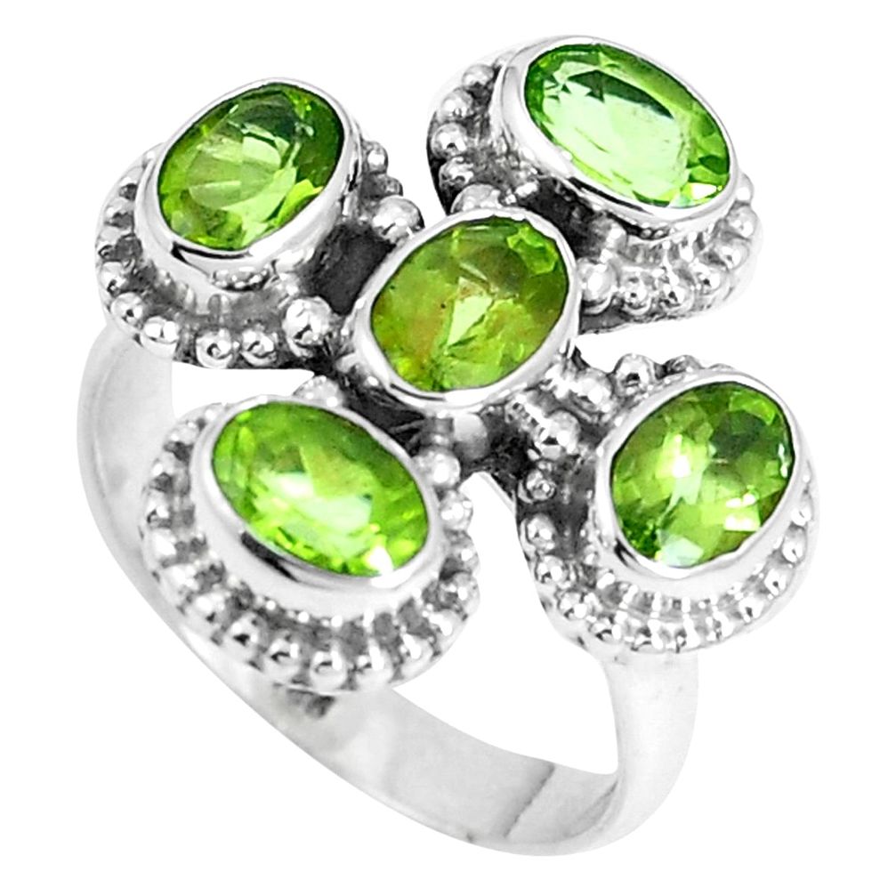 5.63cts natural green peridot 925 sterling silver ring jewelry size 6 m88893