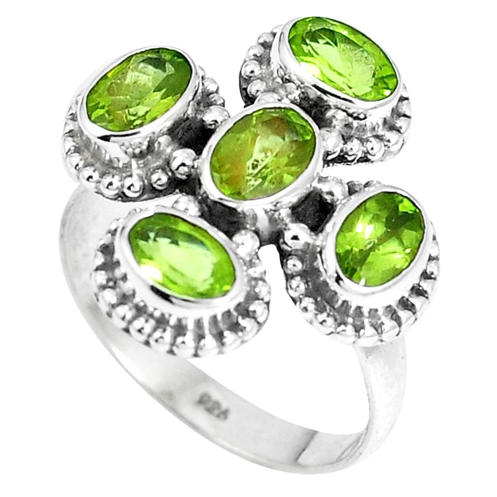 5.16cts natural green peridot 925 sterling silver ring jewelry size 7.5 m88894