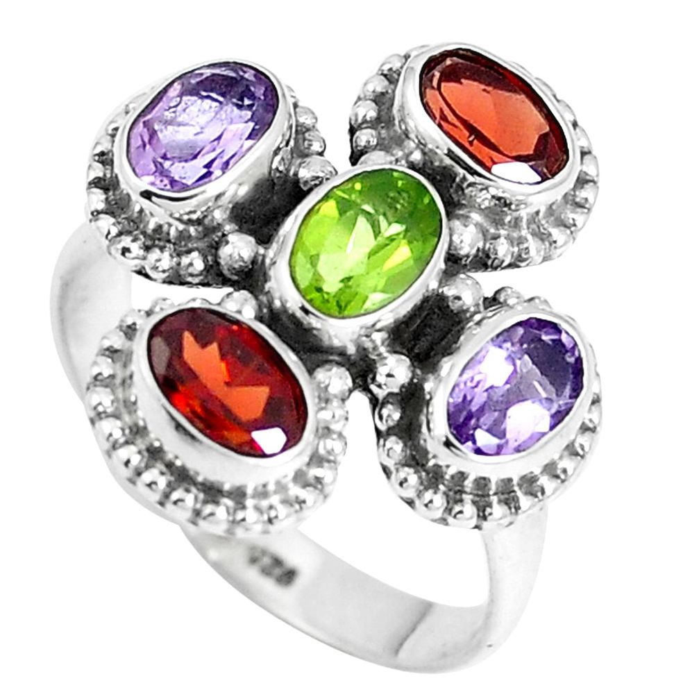 5.63cts natural green peridot amethyst garnet 925 silver ring size 7 m88900