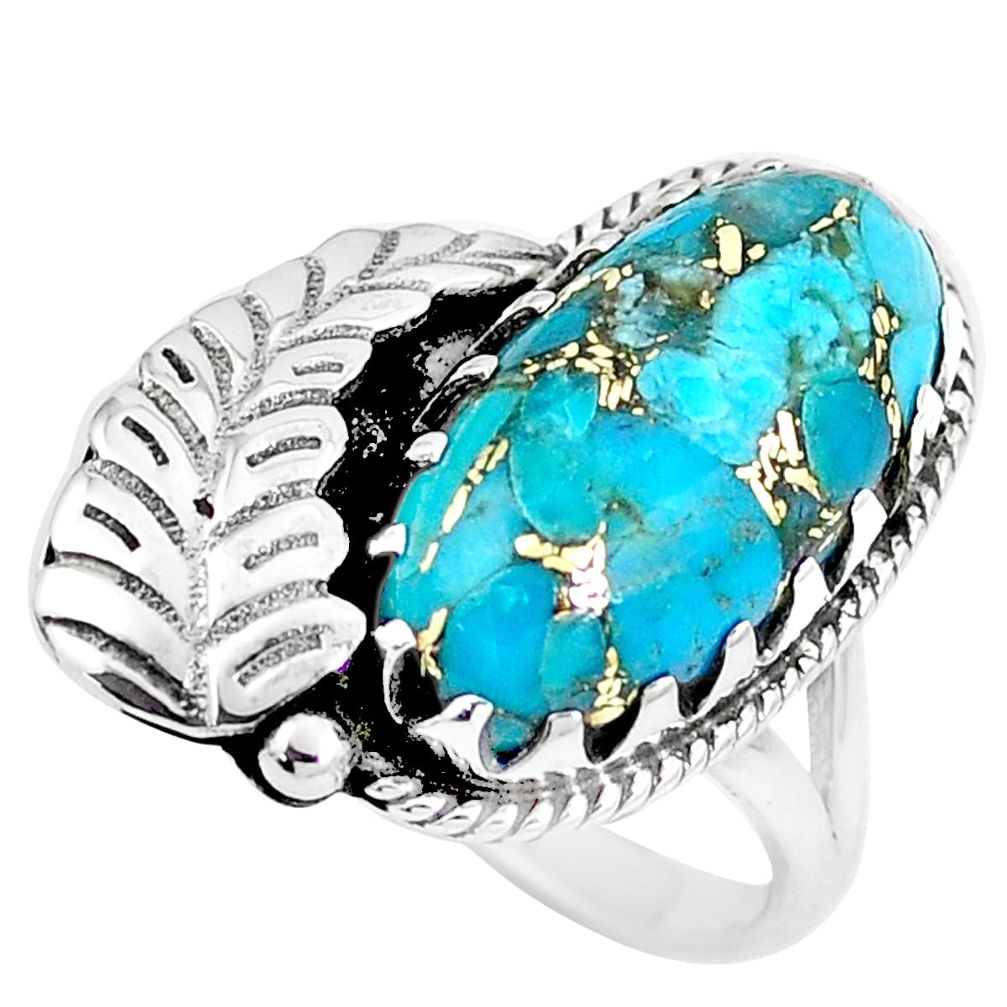 8.76cts blue copper turquoise 925 sterling silver solitaire ring size 7.5 m89142