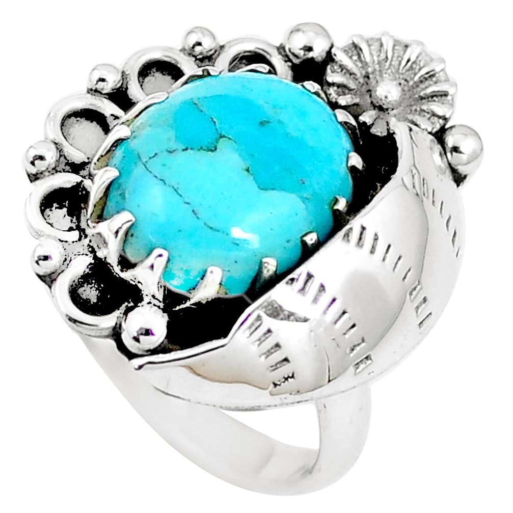 5.12cts arizona mohave turquoise silver flower solitaire ring size 7.5 m89143