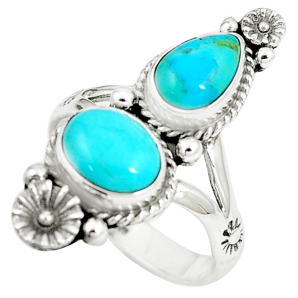 5.42cts arizona mohave turquoise 925 silver flower solitaire ring size 9 m89148