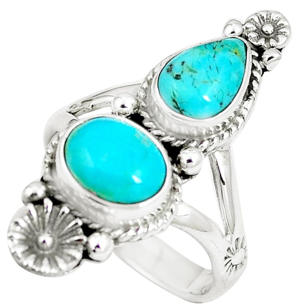 5.91cts arizona mohave turquoise silver flower ring jewelry size 7.5 m89149