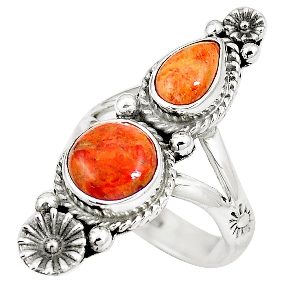 5.97cts red copper turquoise 925 sterling silver flower ring size 7 m89152